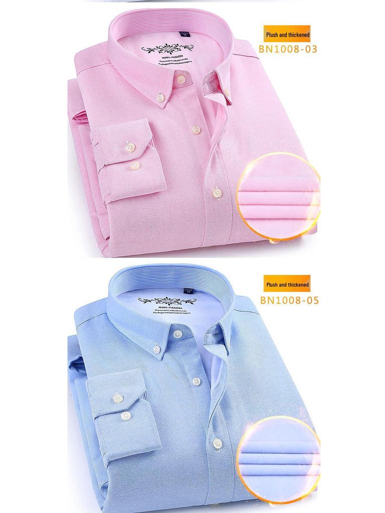 Męska Gruba Koszula Oxford z Długim Rękawem z Podszewką z Polaru - Ciepła i Dostępna