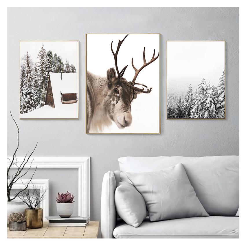 Moose Paintings Pinecone Picture Scandinavian Wall Art Canvas Painting Living Room Decoration Christmas Home Decor Poster Winter