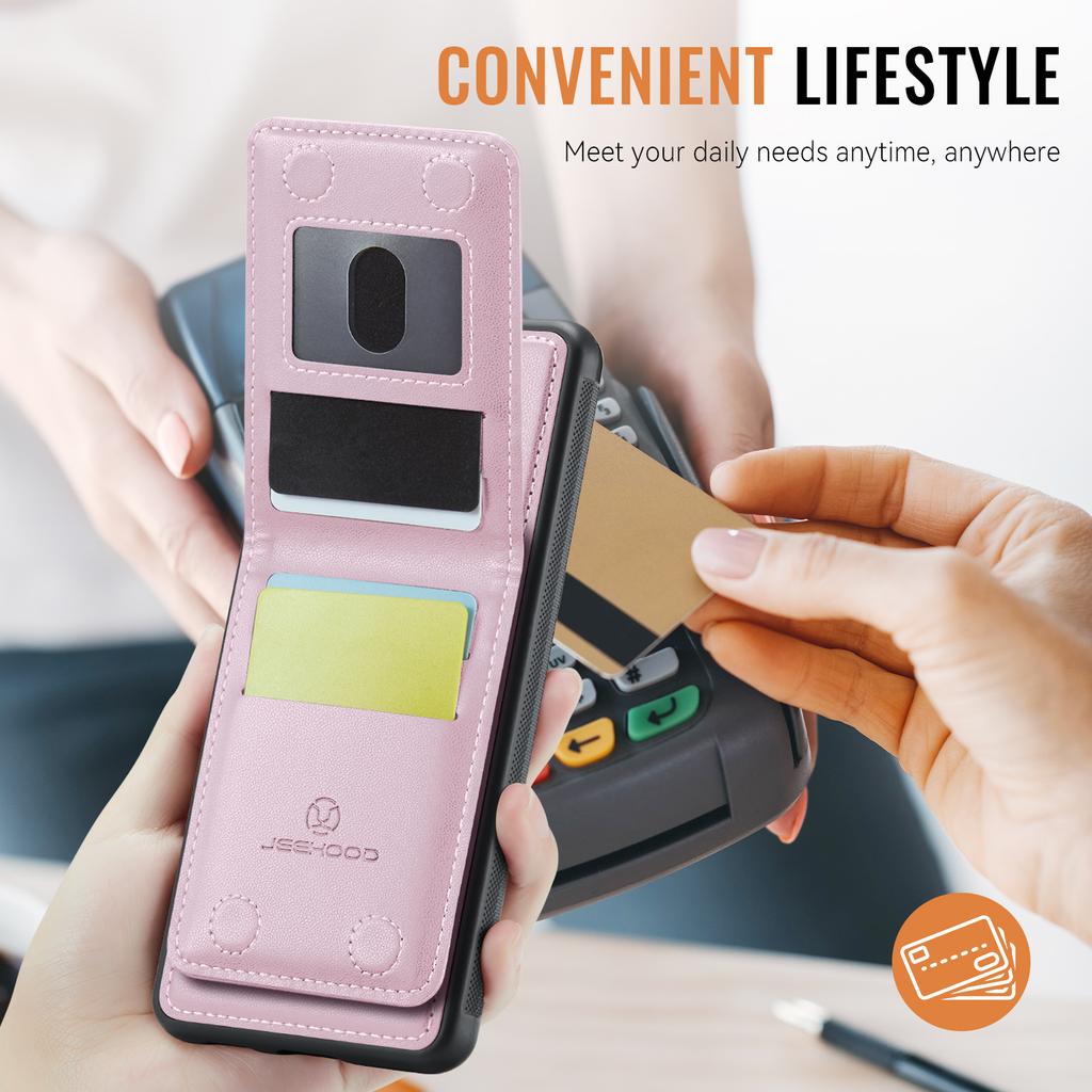 For Google Pixel 10 Pro/Google Pixel 10 Leather Back Cover JEEHOOD J06 Magnetic Phone Case with Card Bag RFID Blocking