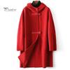 Lady Overcoat Women Winter Coat Long Sleeves Single-breasted Hooded Solid Color Pockets Keep Warm Cardigan Single Side Cashmere Wool Large Size Thick