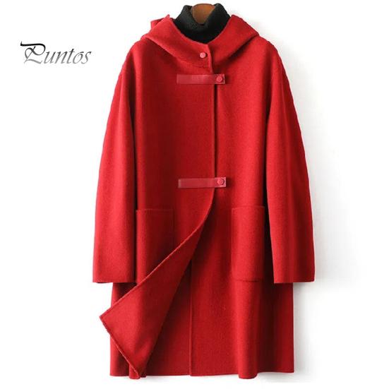 Lady Overcoat Women Winter Coat Long Sleeves Single-breasted Hooded Solid Color Pockets Keep Warm Cardigan Single Side Cashmere Wool Large Size Thick