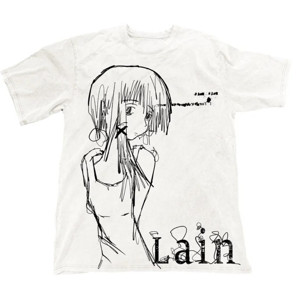 

Lain Graphic Print Autumn Cotton Unisex Tshirt Short Sleeve Street Fashion Trend Clothing Street T Shirt Women Women Clothing S