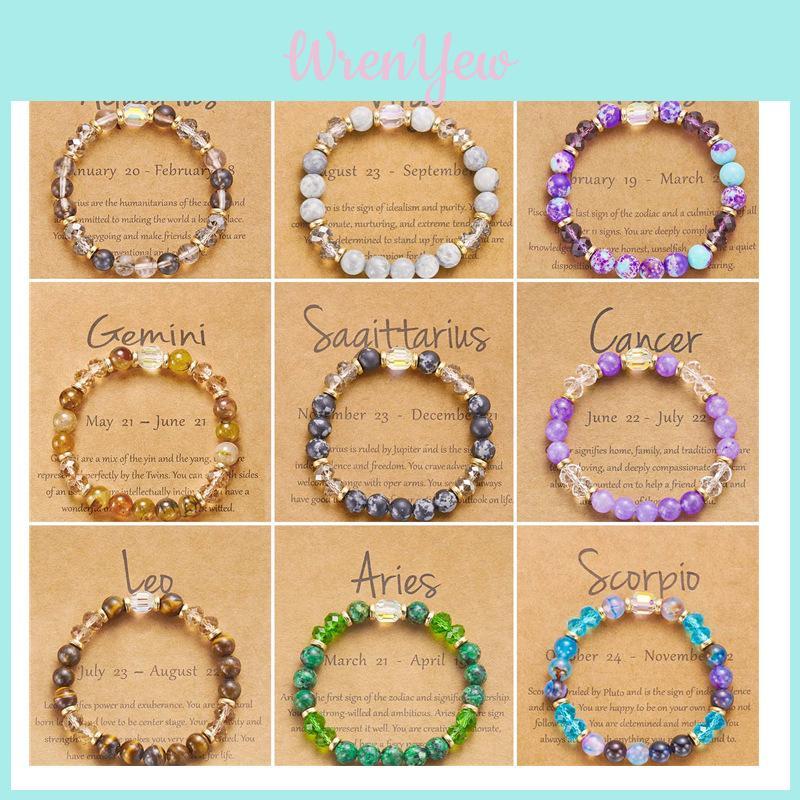 Twelve Constellation Colorful Natural Stone Crystal Beaded Bracelet Gift For Men And Women