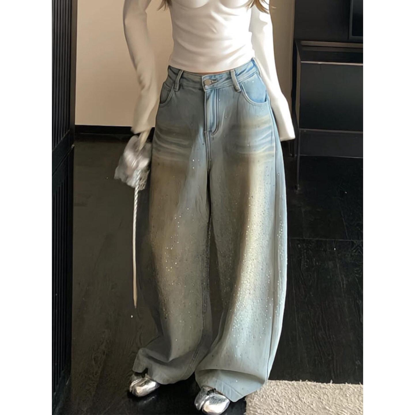 Women s Trendy Distressed Rhinestone Embroidered Wide-Leg Jeans S