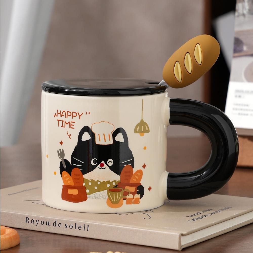 Creative cute bread cat mug personalized ceramic drinking cup high value simple souvenir coffee cup