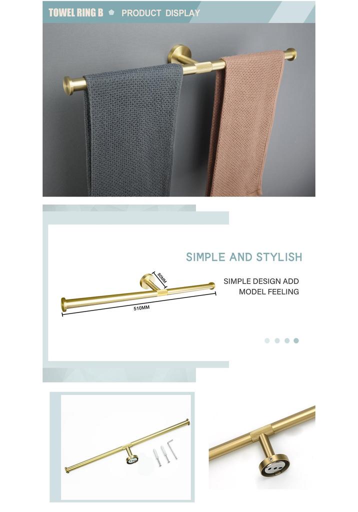 Brushed Gold 304 Stainless Steel Bathroom Set: Knurled Towel Rack, Towel Bar, Paper Holder, and Coat Hook