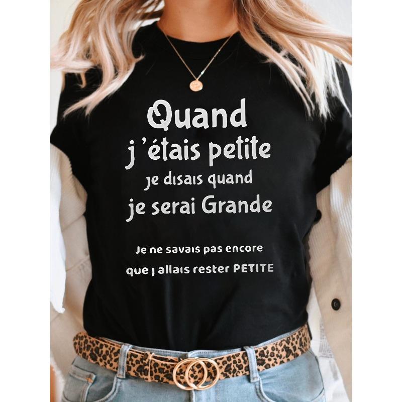 

European sizes Wand J Etais Petite Letter Print T-shirt, Women s Clothing 4XL чорний