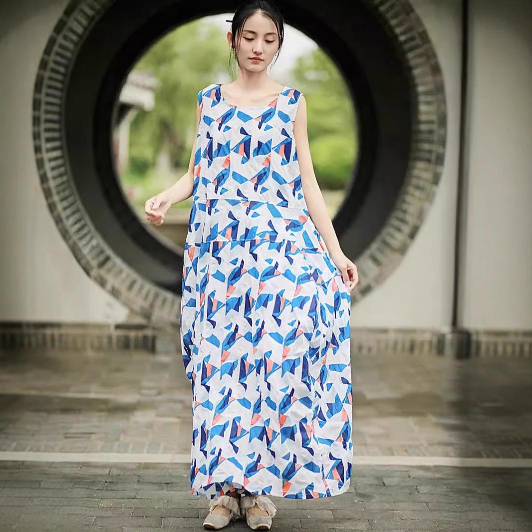 

Extra-Long Artistic Cotton Jacquard Vest Dress with Salt-Shrinkage One Size
