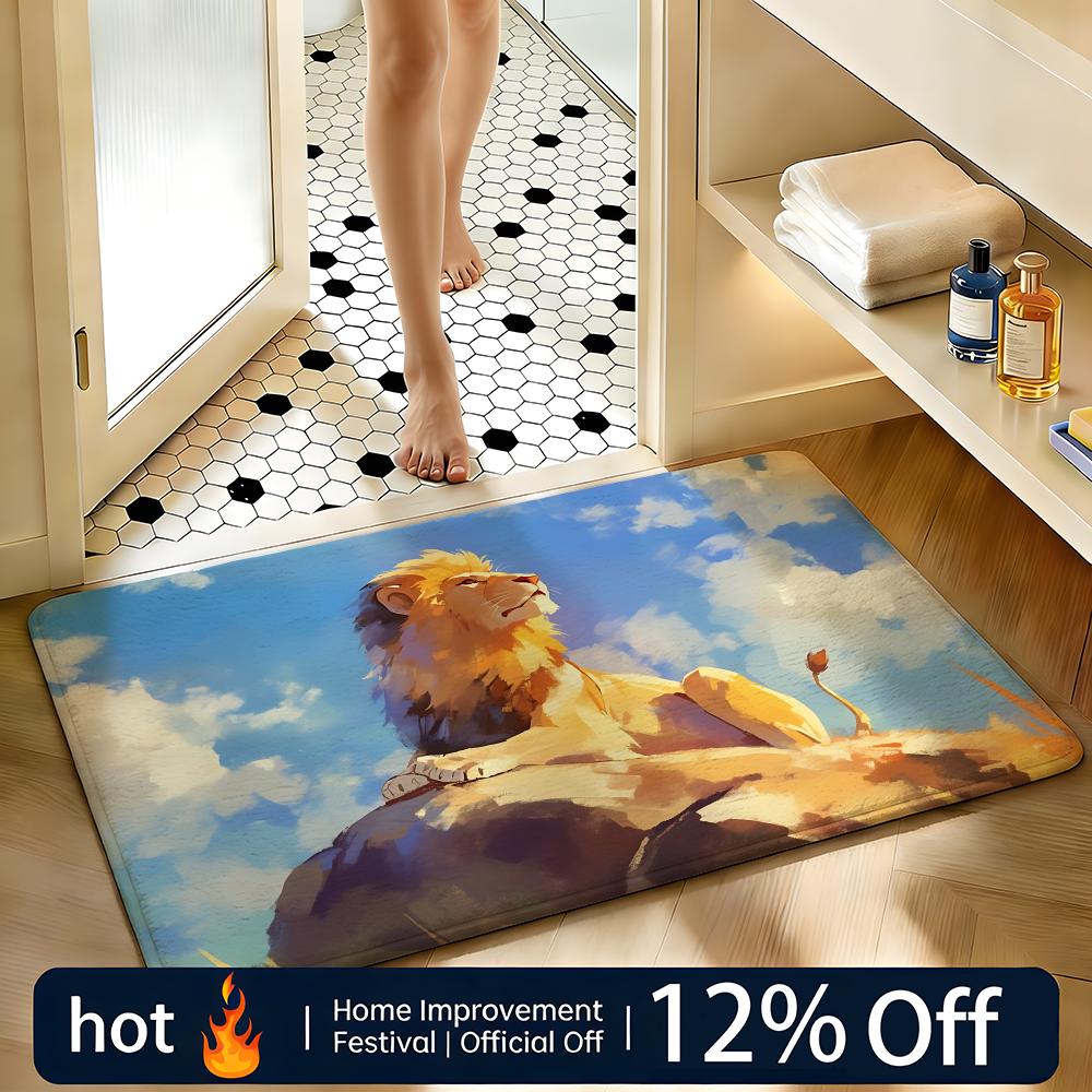 Soft Absorbent Non-Slip Rug Animal Lion Floor Mat Home Decor Doormat Bedroom Floor Mat Shower Carpet