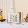 Hand-Painted Graffiti Canvas Tote Bag - Yellow Linen Logo Pattern