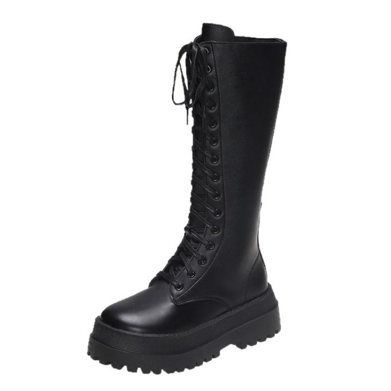 Thick-soled and Fitted, Cross-tied High Boots, Long-top New Women's Shoes