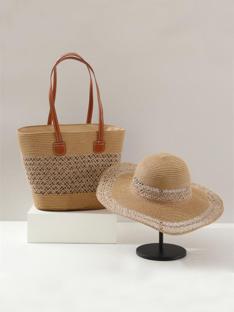 Summer hat women's sunscreen visor straw bag two-piece set summer outdoor straw hat sun hat
