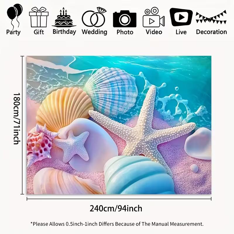 2D Printed Pastel Seashell Beach Studio Backdrop for Photography