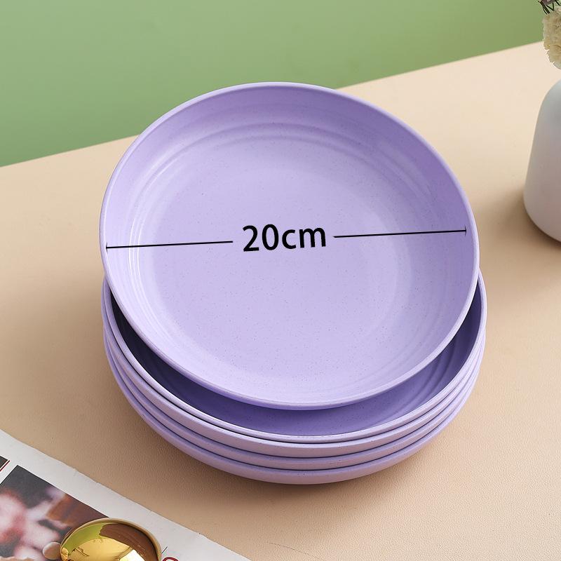 Wheat Straw Round Vegetable Plate Household Large Vegetable Plate Set Drop-Resistant Snack Plastic Plate Fruit Plate
