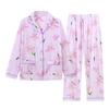 Womens Long Sleeve Pajama Set Faux Cotton Loungewear Ladies Thin Breathable Sleepwear Casual Home Wear