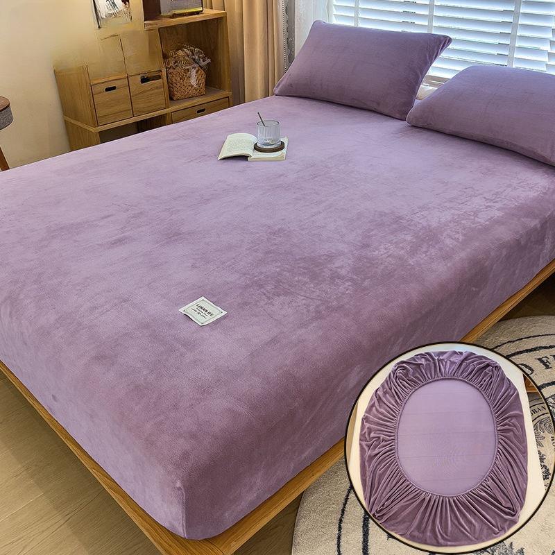 

2024 Мягкая теплая плюшевая простыня, эластичный наматрасник, пушистое коралловое флисовое постельное белье, зимнее роскошное двуспальное постельное белье для пар 1PC 90x200cm