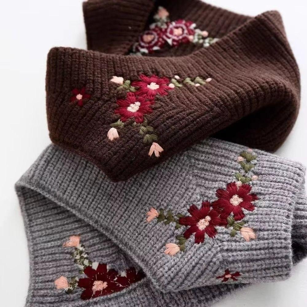 Retro Round Top Cap Floral Crochet Flower Turban Cute Earmuffs  Scarf Accessories