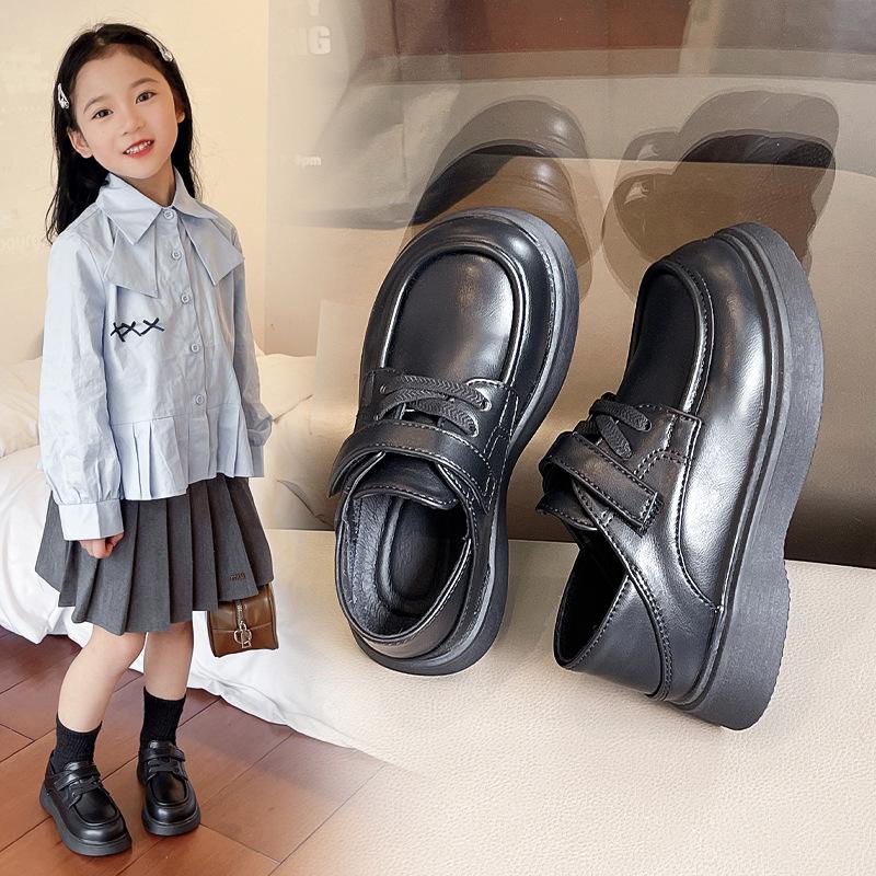 

Kids Hook and Loop Platform Loafers School Uniform Shoes 26 чёрный