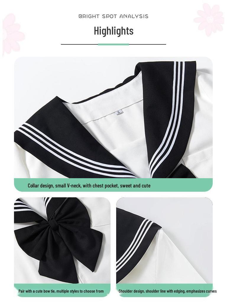 After-Sales Black Collar White JK Sailor Suit Set with Pleated Skirt
