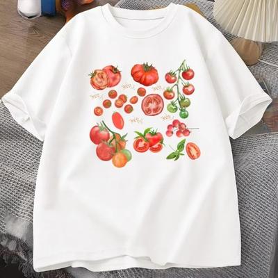 Fruit Tomato TShirt Cottagecore Clothing Vegan T Shirt Aesthetic Clothes Unisex Women Graphic T Shirts Summer Harajuku Cotton Tee
