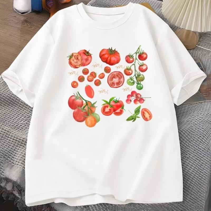Fruit Tomato TShirt Cottagecore Clothing Vegan T Shirt Aesthetic Clothes Unisex Women Graphic T Shirts Summer Harajuku Cotton Tee