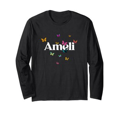 AMELI - Adorable Girl Name with Colorful Butterlies Long Sleeve T-shirt