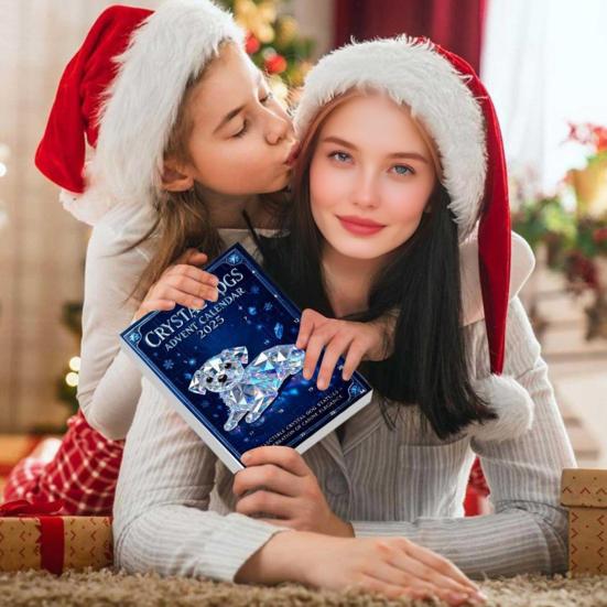 Adventní kalendář pro psy z umělého křišťálu 2025 24denní odpočítávací krabička s roztomilými akrylovými figurkami štěňat, vánoční stromová dekorace pro milovníky psů