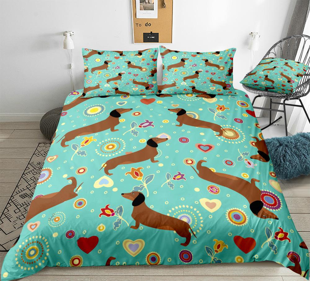 Dachshund Dog King Queen Duvet Cover Cartoon Pet Puppy Bedding Set Sausage Dog Quilt Cover Cute Animal Polyester Comforter Cover