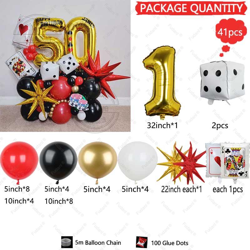 

41Pcs Poker Hearts Q Foil Balloons Dice Foil Ballon Casino Theme Party Adult Birthday Decor Las Vegas Party Poker Theme Party 32inch