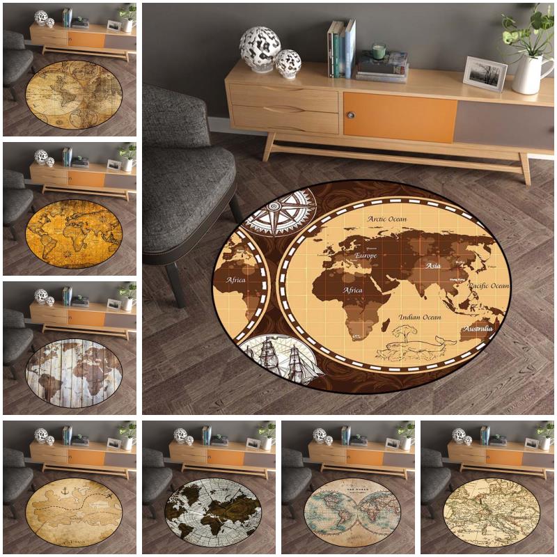 Cheap Retro Nautical Map Non-slip Round Soft Area Rug Floor Carpet Door ...