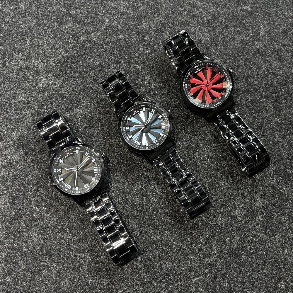 New Men's Watch Rotating Dial Car Clock Stainless Steel Strap Fashion Sports Style 3Bar Quartz Movement Casual Watches