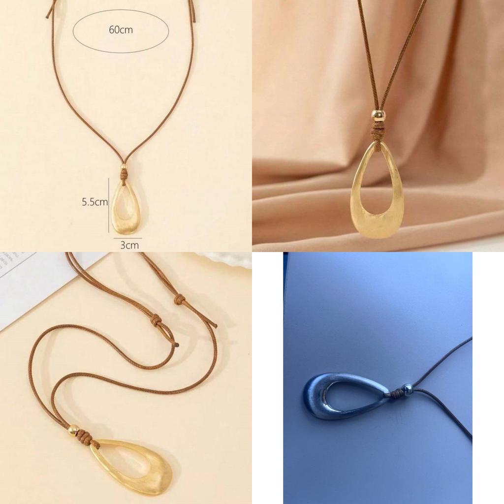 Female Necklace Retrostyle With Hollow Droplet Shape And Titanium Steel Detail