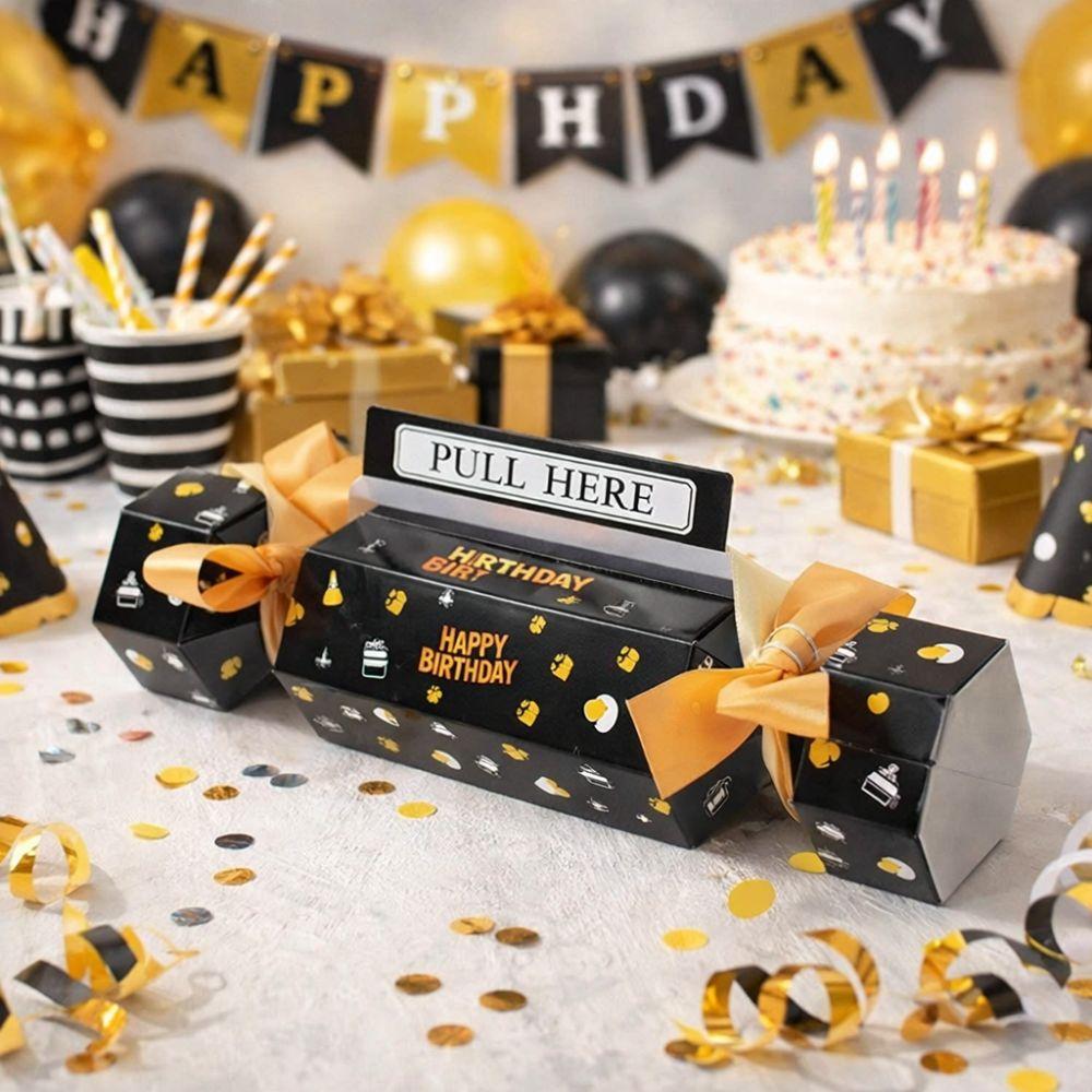 Party Gifts Candy Shape Birthday Money Box Funny Black Gold Money Gift Box with Bags Paper Pull Money Box Family Festive