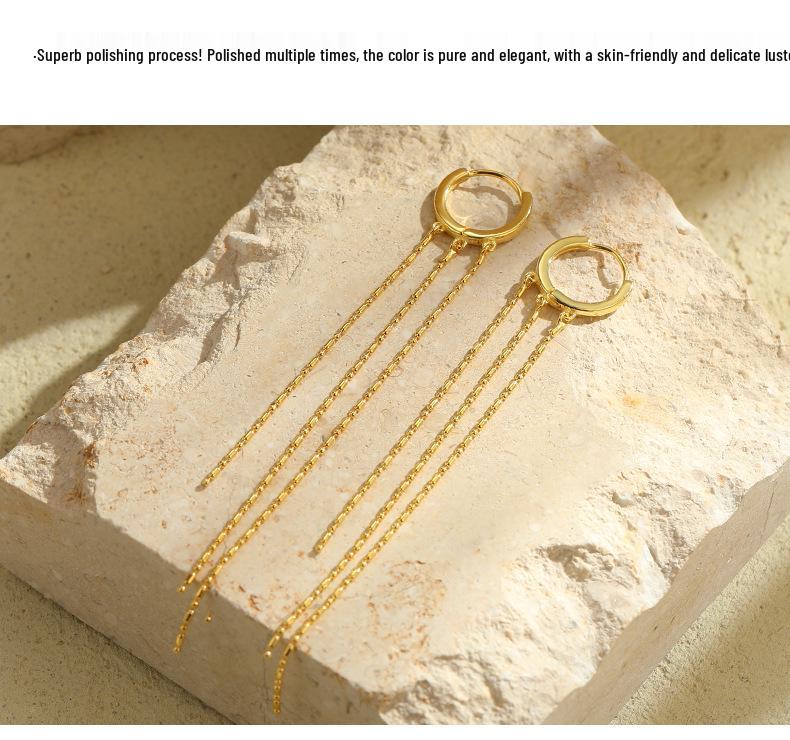 Under the Banyan Tree S925 Silver Elegant Tassel Earrings - Korean Fashion Face-Slimming Style