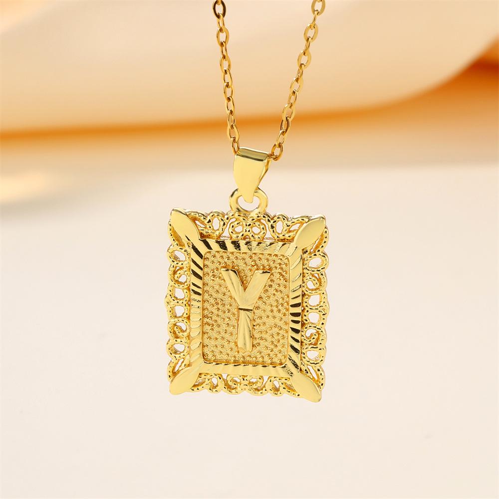 26-Letter Stainless Steel Necklace with Copper Pendant - European & American Fashion for Men