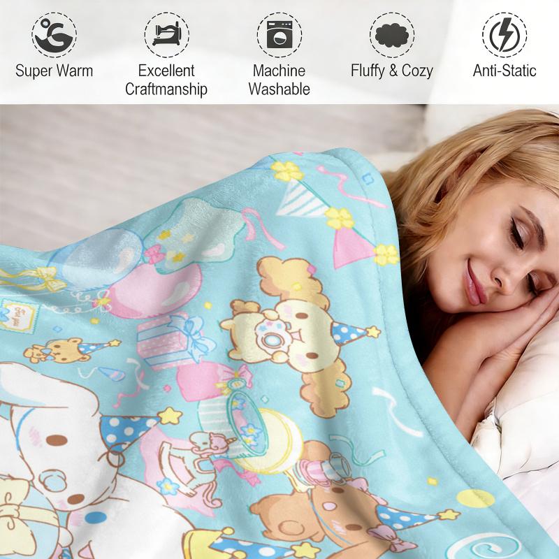 Pastel Blue Sanrio Cute Flannel Blanket Soft Warm Fluffy Throw Sofa Bed Cover Office Nap Shawl Lightweight Summer Blanket Gift