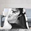 Damon Salvatore The Vampire Diaries Blanket Flannel Printed Ian Somerhalder Warm Throw Blanket for Bed Bedroom Plush Thin Quilt