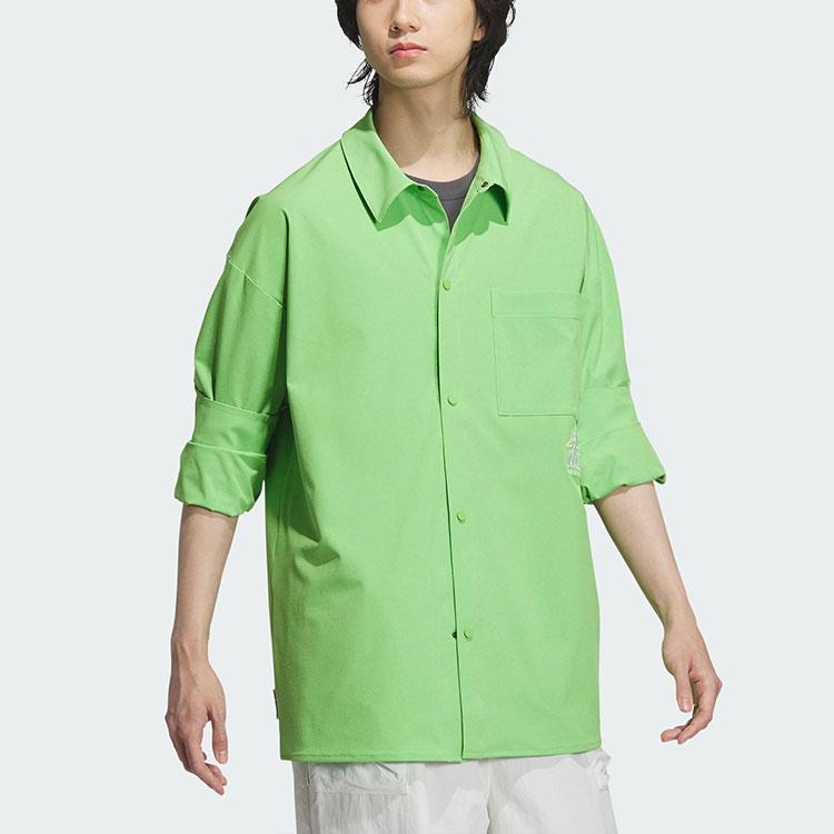 Adidas Small Logo Shirt Solid Color Sun Protection UPF50+ Casual Sports Long Sleeve Shirt Men Shirts Lime-Green JP2595