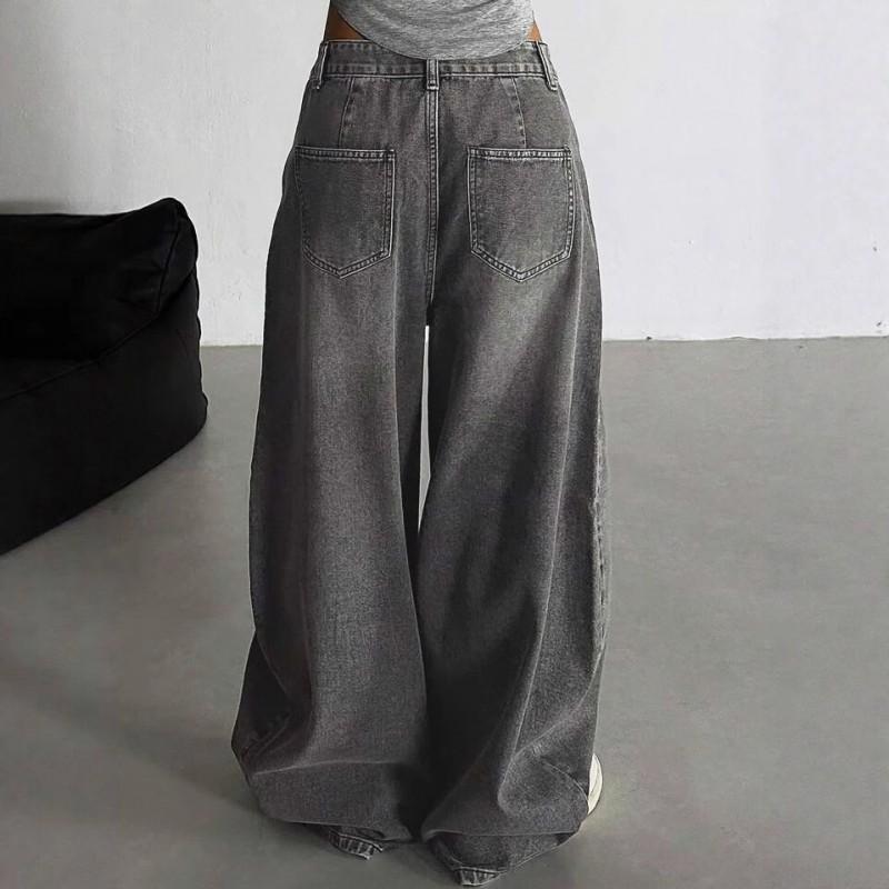 Womens High-Waisted Wide-Leg Straight Jeans Loose Fit Casual Denim Pants Streetwear Style 2025