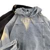 Mens Oversized Denim Hoodie Casual Streetwear Unisex Fall Long Sleeve Cotton Blend Sweatshirt