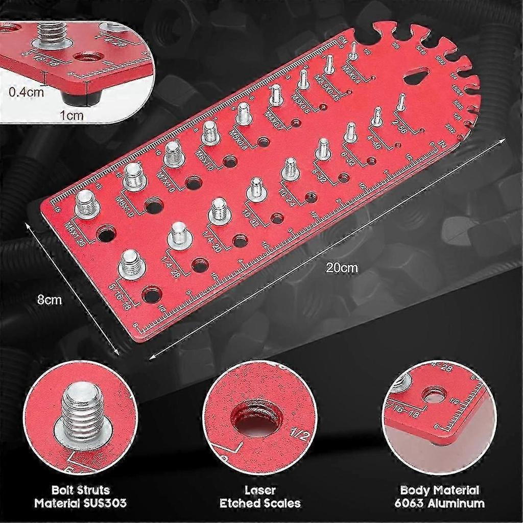 Portable Nut and Bolt Fine Thread Nut and Bolt Size Gauge, Versatile Thread Chaser Set ,Red Less