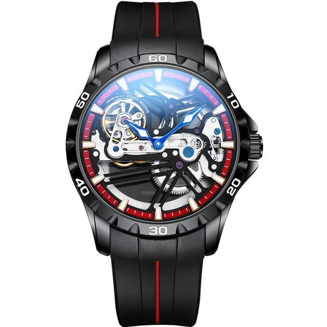 AILANG Luxury Brand Sport Waterproof Automatic Mechanical Watches Luminous Skeleton Stainless Steel Case MOTORCYCLE DESIGN