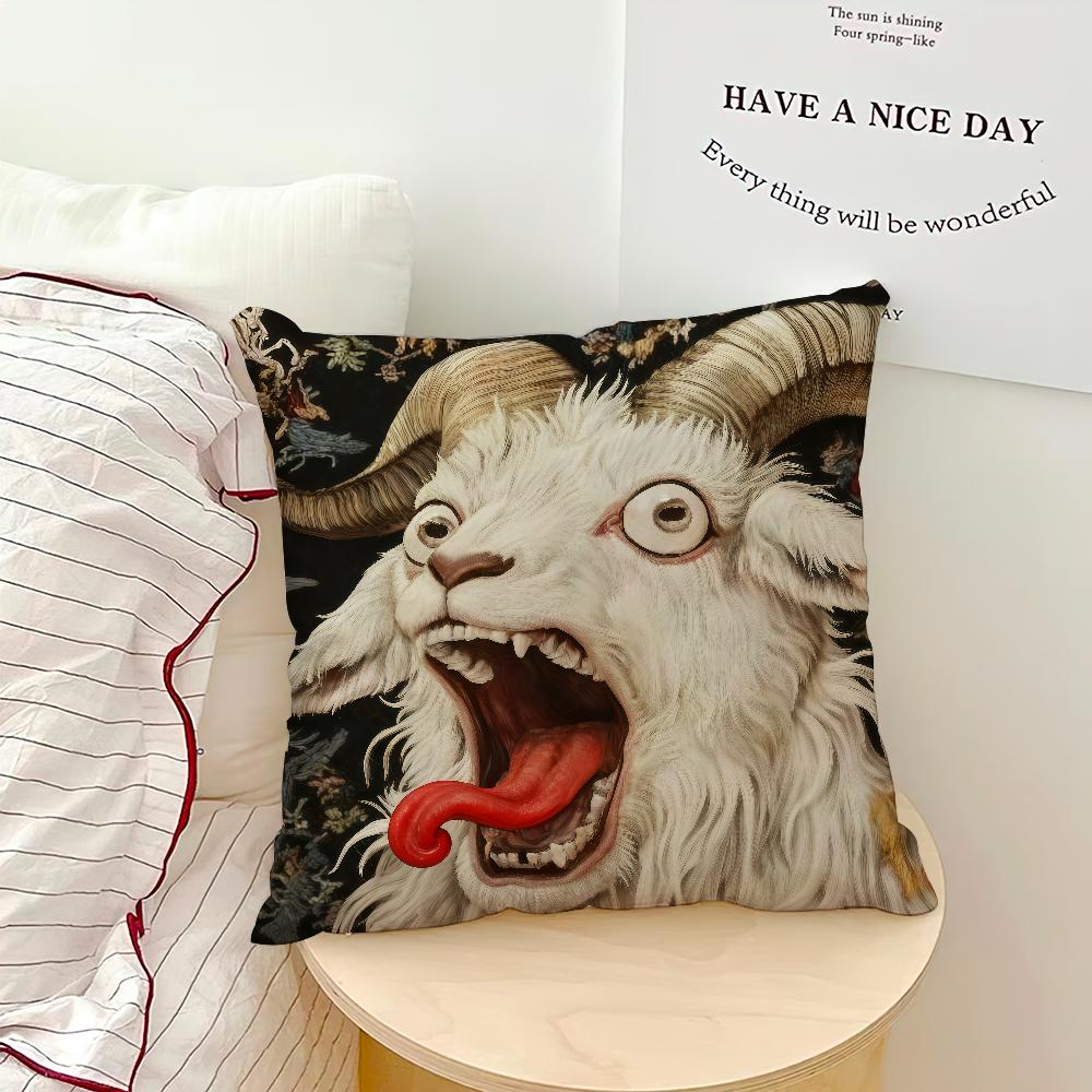 1PC Screaming Goat Sheep Embroidered Style Printed Pillow Cover Short Plush Polyester Cushion Case Animal Pillowcase Home Decor
