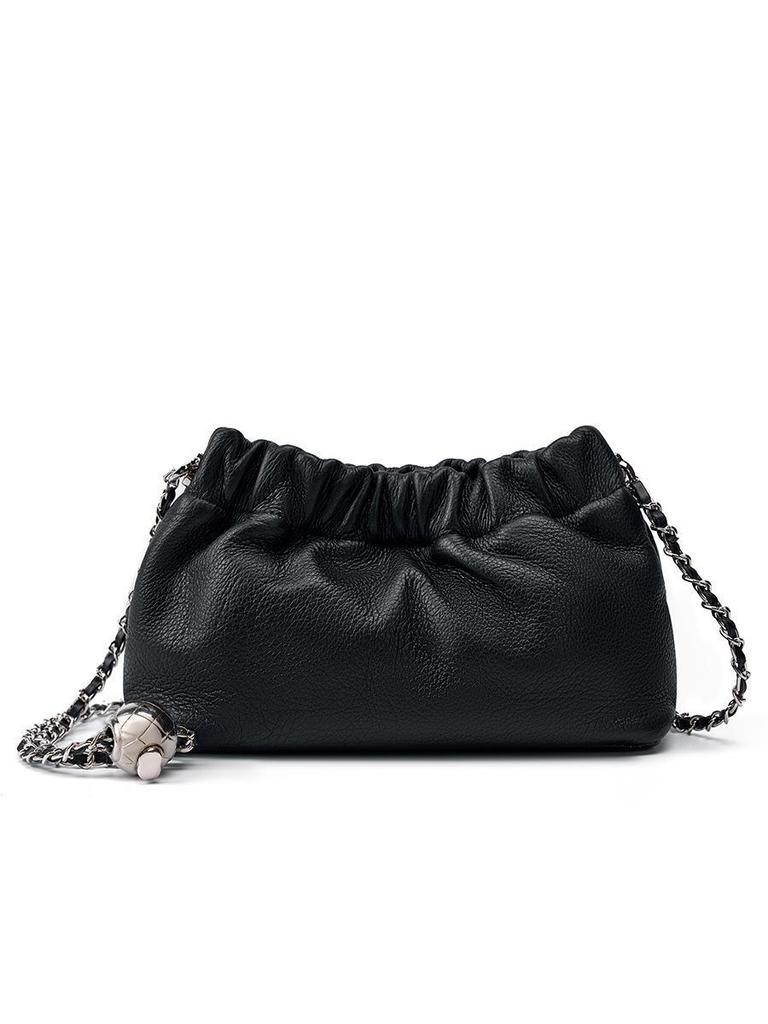 2024 Women's Cloud Pleated Leather Shoulder Bag with Gold Ball Chain