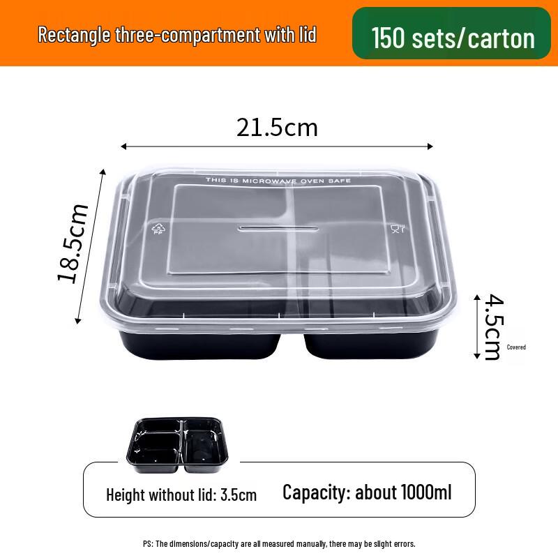 Rectangular 3-Compartment Takeout Meal Prep Boxes