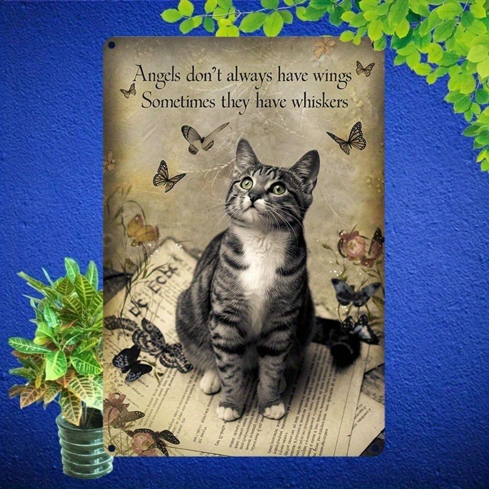 

Metal Memorial Cat Sign Waiting at the Door Black Cat Sunflower Gift Pet Loss