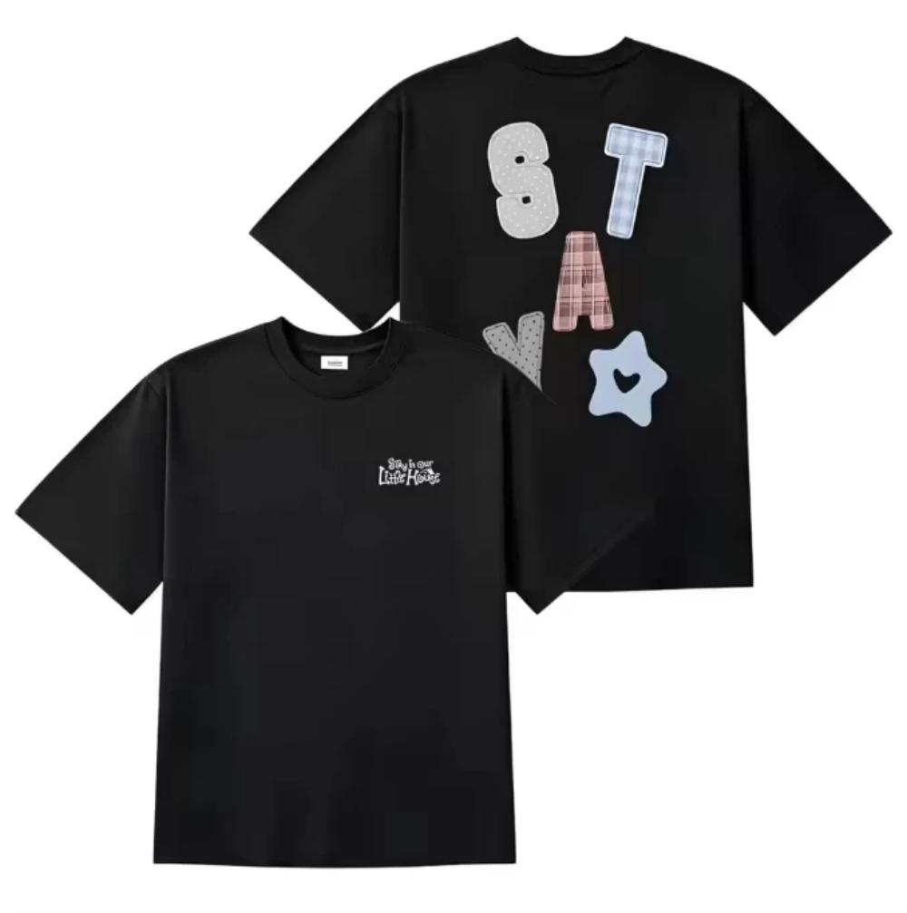 2026 Cute Patch Letter Star Graphic Cotton Unisex Short Sleeve Tshirts For Kids Adults Casual Street Tops