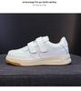 Women's White Platform Sneakers - 5cm Height Boost, Autumn Casual, Velcro, Thick Sole, Genuine Leather.
