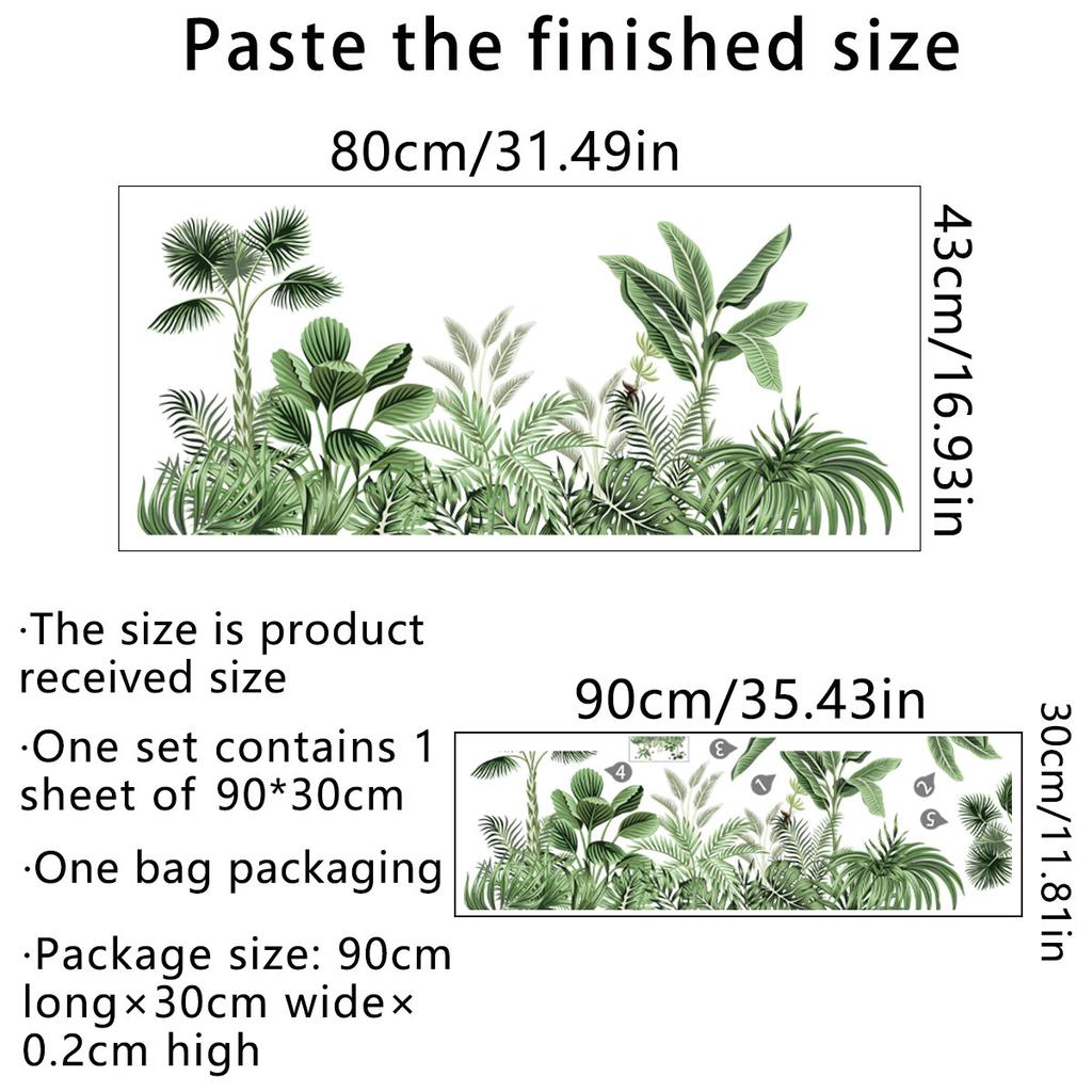 Tropical Plant Wall Decal with Monstera and Palm Leaves Large Green Jungle Themed Sticker for Living Room Bedroom and Nursery
