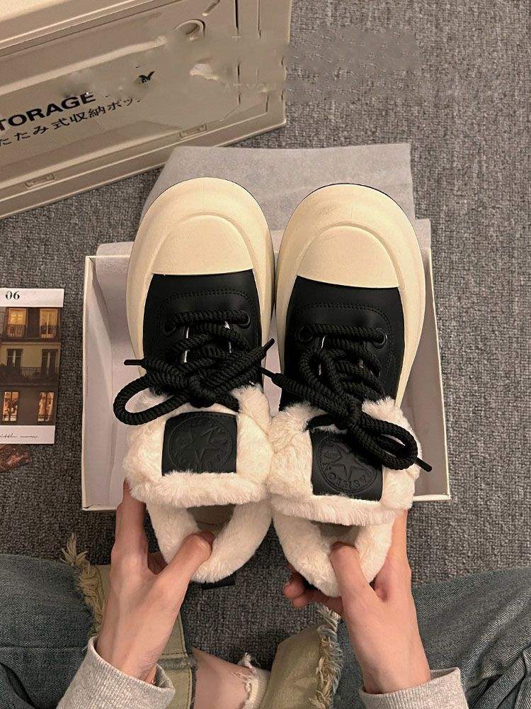 Fleece Little White Shoes Women's Winter Versatile Platform Niche Casual Board Shoes 2025 New Internet Celebrity Sports Cotton Shoes